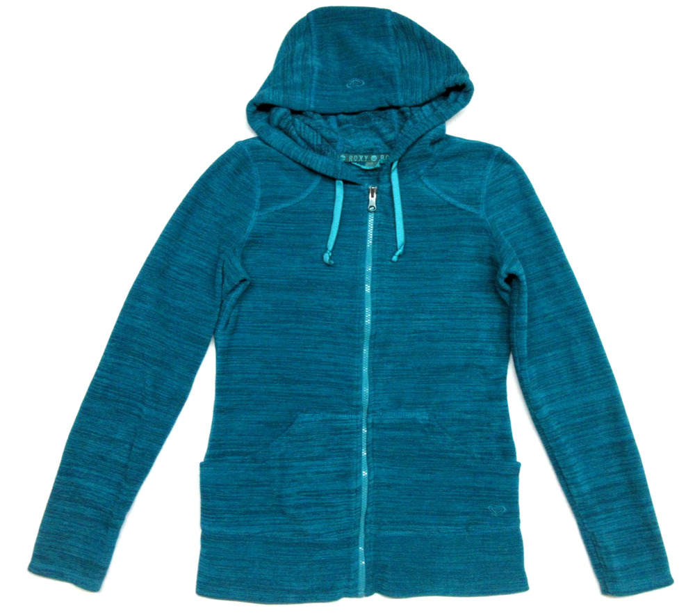 ROXY Womens Small Full Zip Fleece Active Hoodie Blue-Green Hooded Sweatshirt